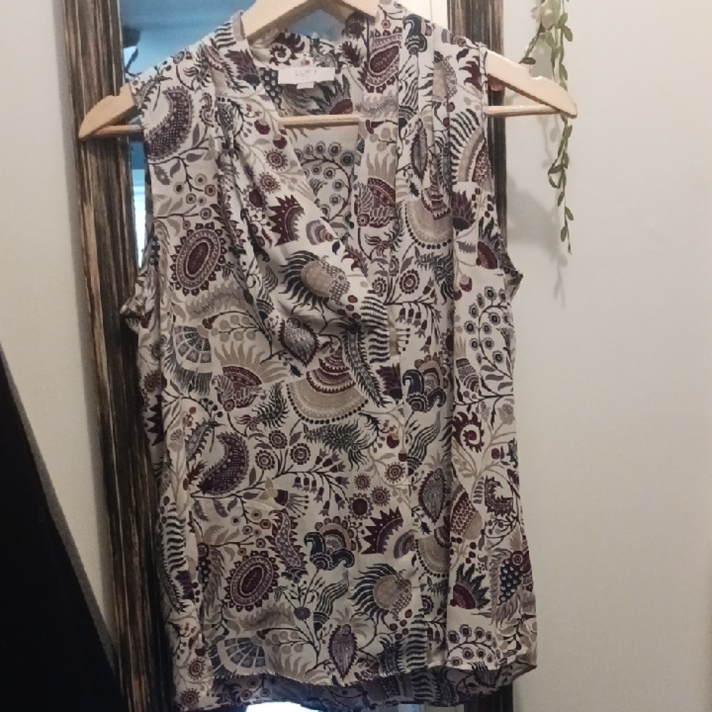 LOFT Paisley Print Sleeveless Blouse - Cream and Brown